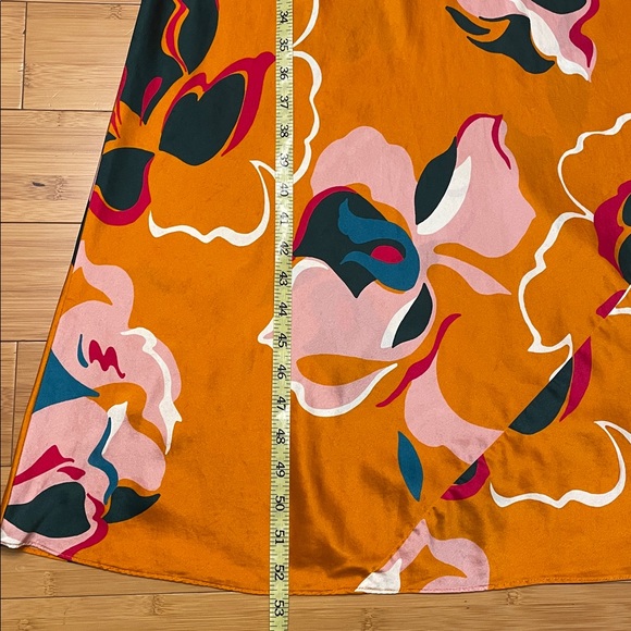 Reformation Daytona Silk Dress Medium Sleeveless Orange Floral Midi V Neck - Picture 16 of 16